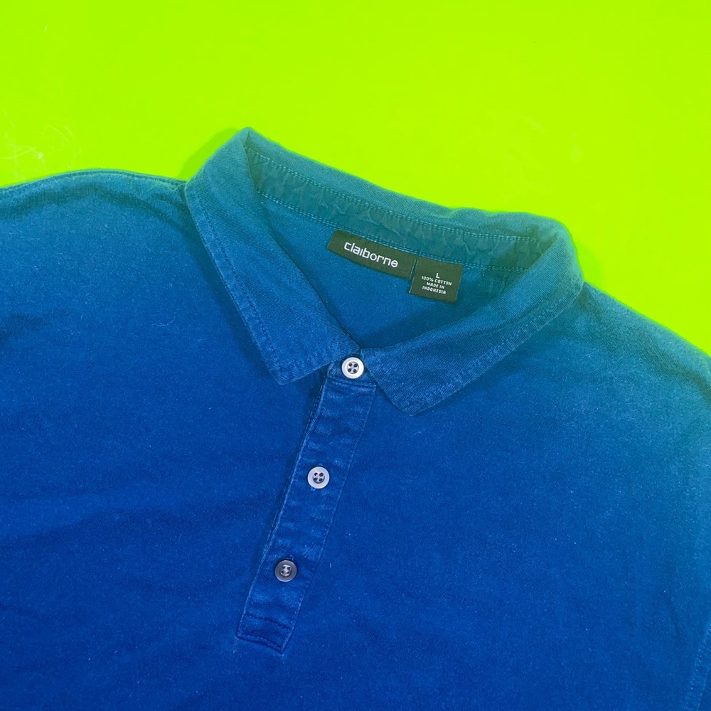 Claiborne Mens Blue Short Sleeve 100% Cotton Polo Shirt Large Regular Fit Solid